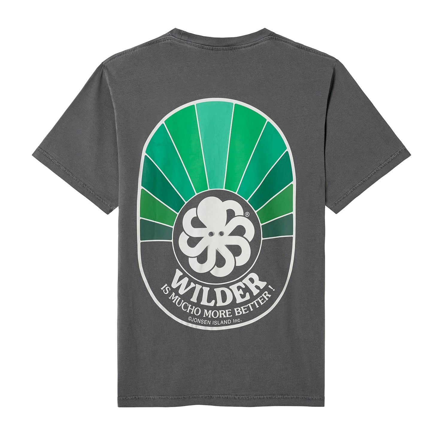 t-shirt jonsen island homme noir mucho better vue de dos avec poulpe blanc et bandes vertes