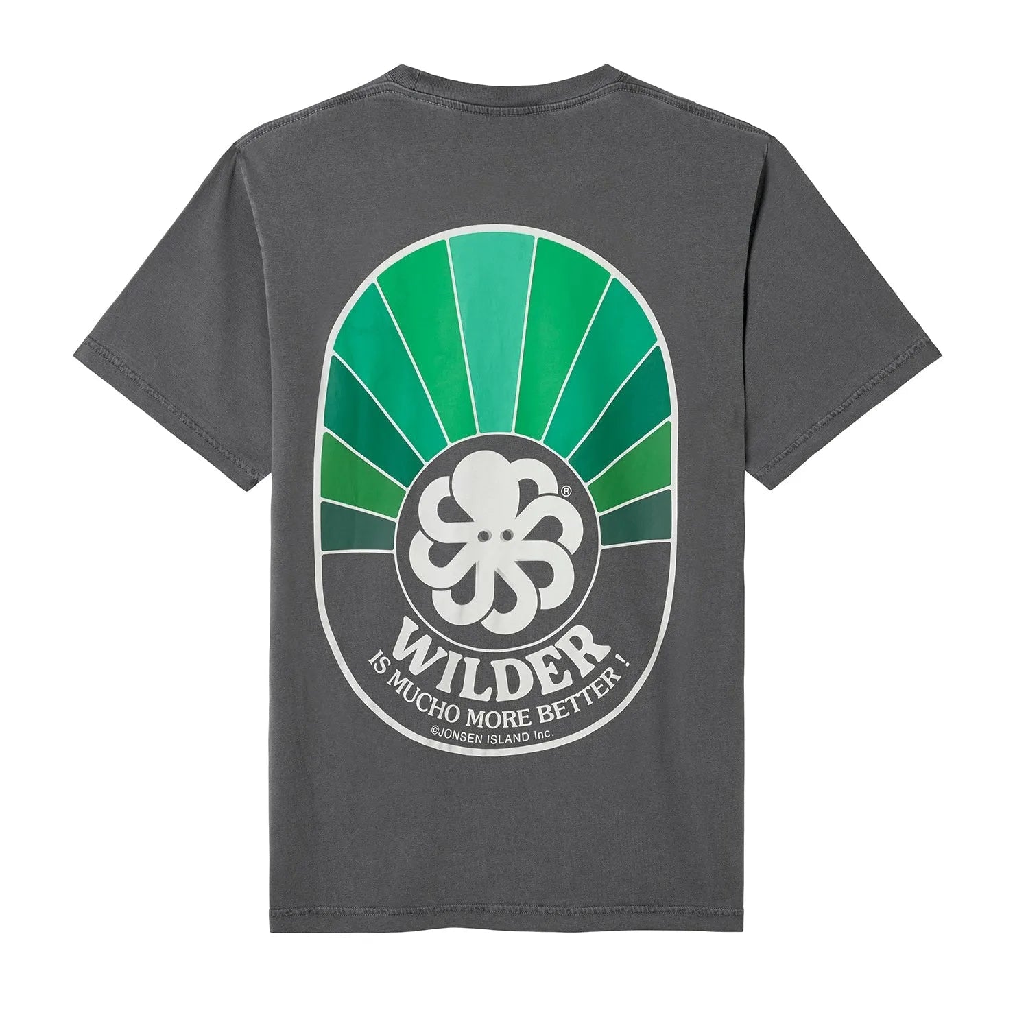 t-shirt jonsen island homme noir mucho better vue de dos avec poulpe blanc et bandes vertes