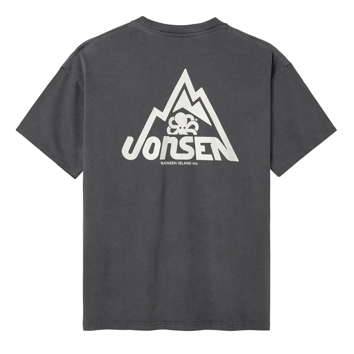 tee shirt confort noir jonsen island avec poulpe blanc et montagne stylisée blanche vue de dos