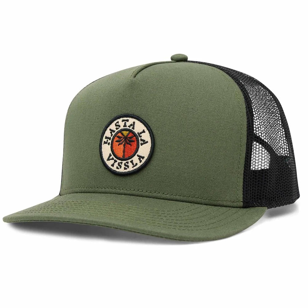 casquette trucker Vissla Solid Sets army avec patch hasta la vista vue face