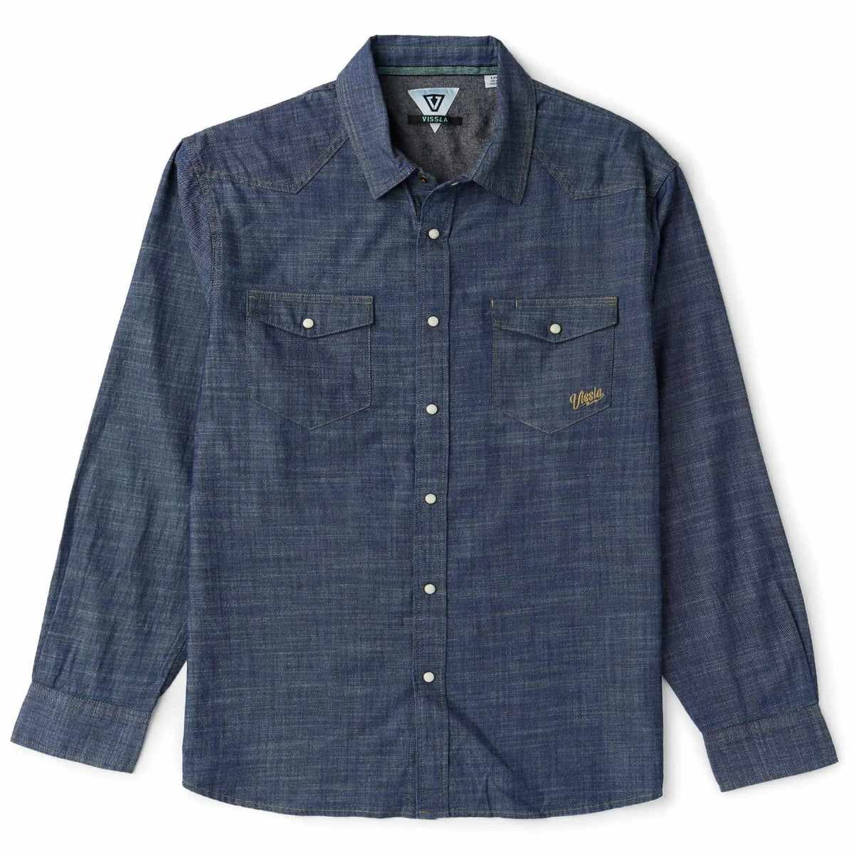 chemise en jean homme boutons pressions poches plaquées poitrine vue de face