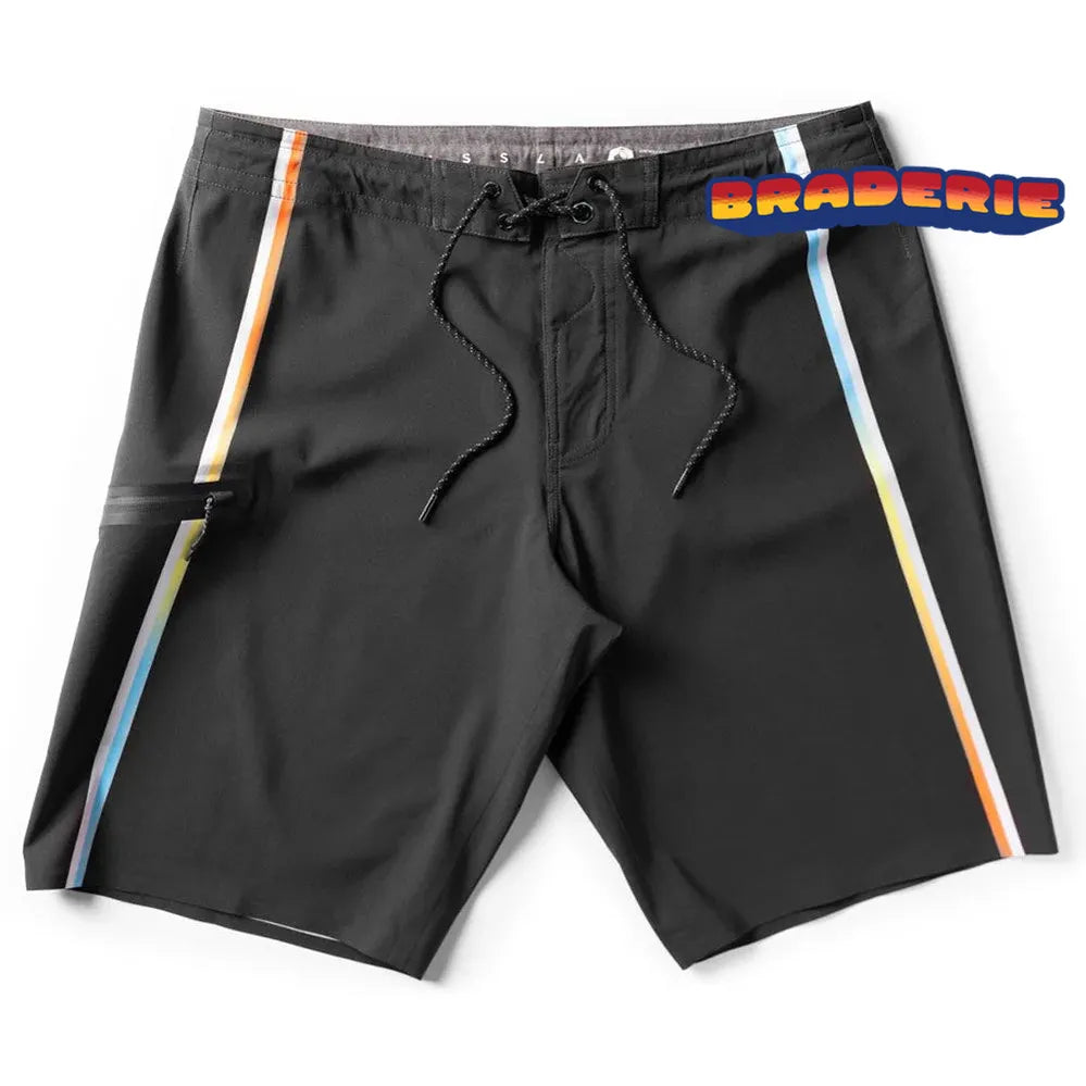 boardshort noir homme vissla avec bandes fines coloree verticales