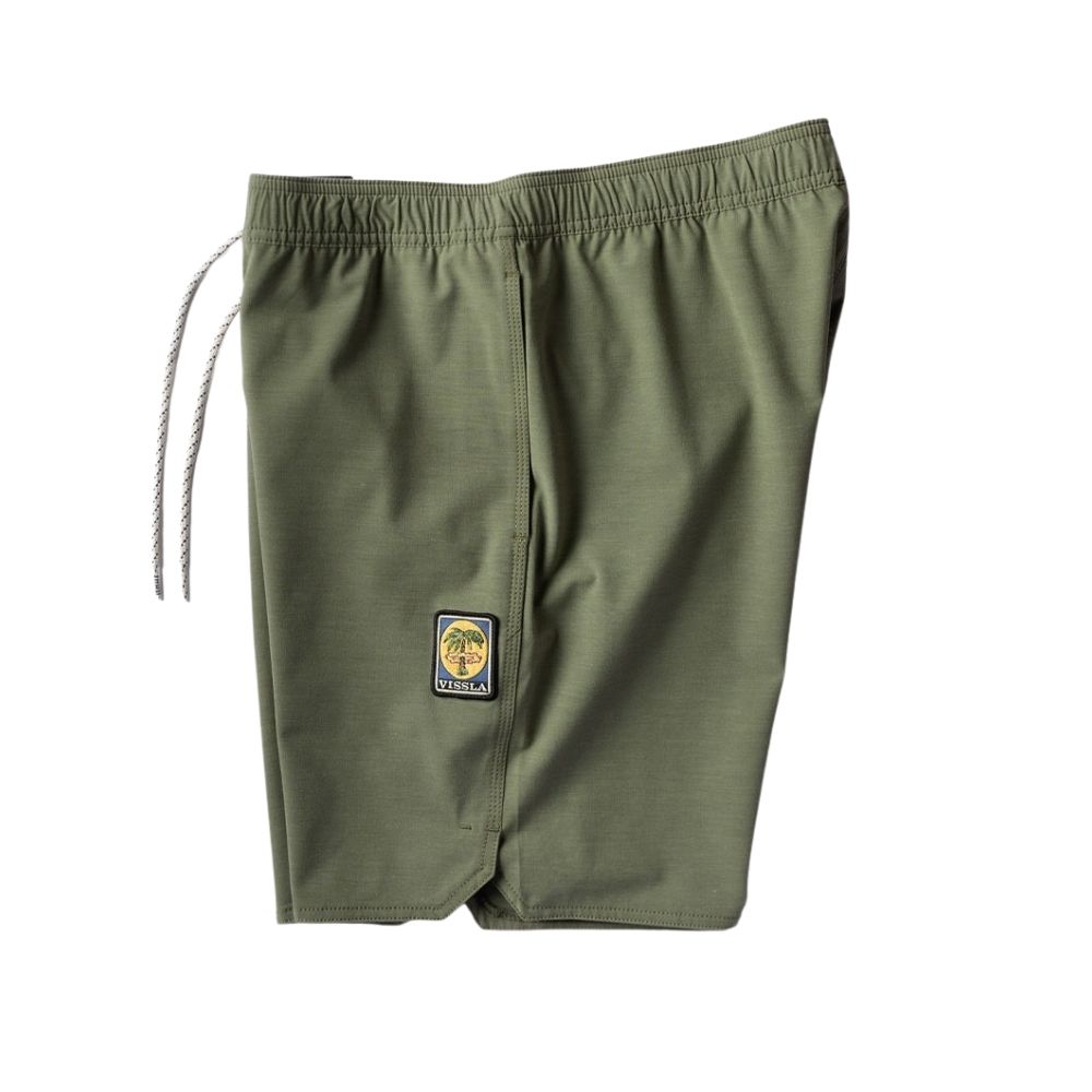 boardshort vissla homme kaki vue cote poches et logo