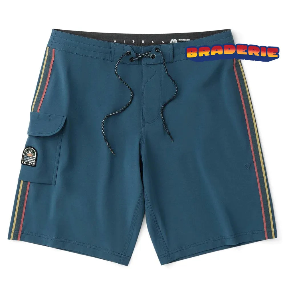 boardshort Vissla Long Sets bleu denim 21 pouces stretch recyclé surf vue face