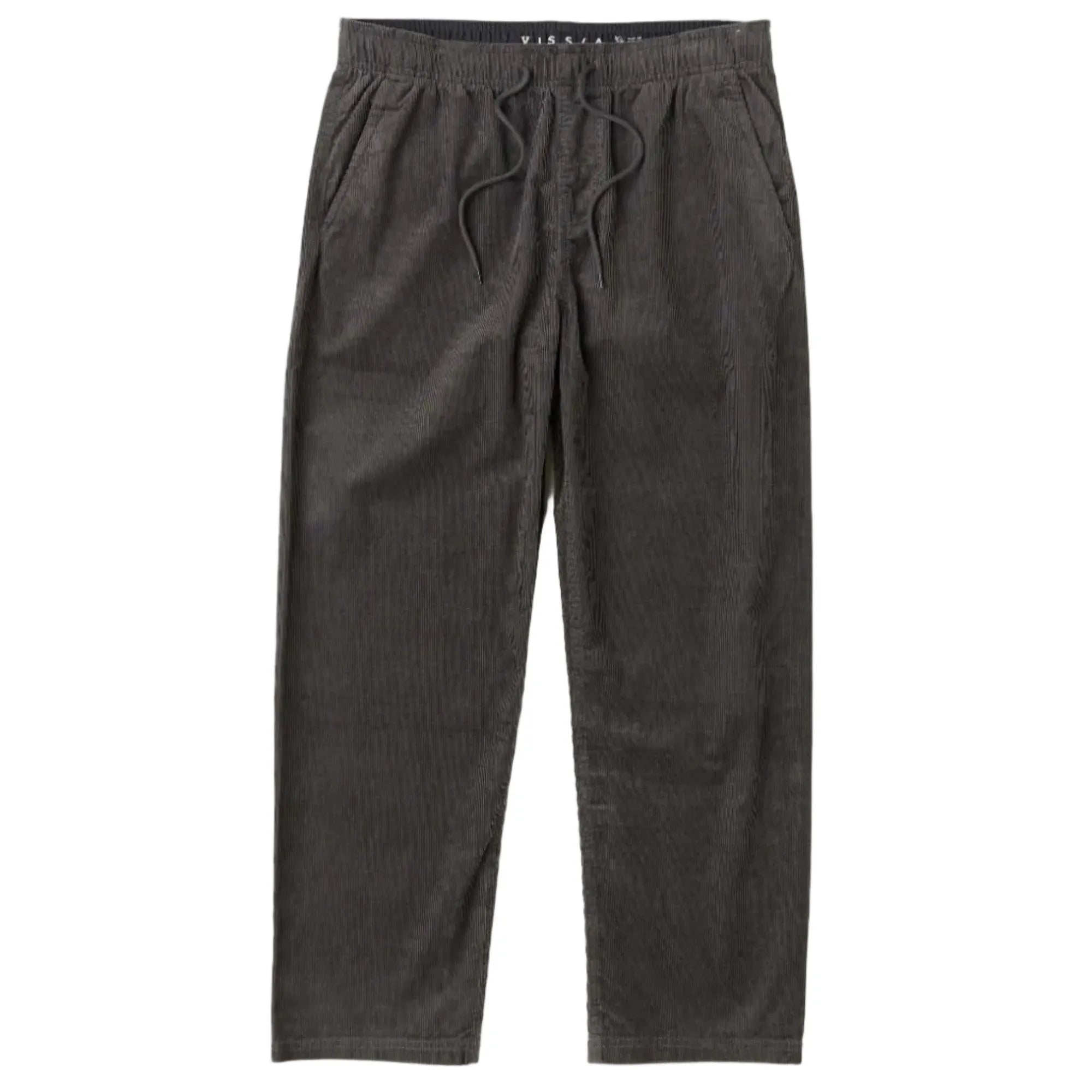 pantalon en velours homme gris foncé vue de face avec 2 poches latérales