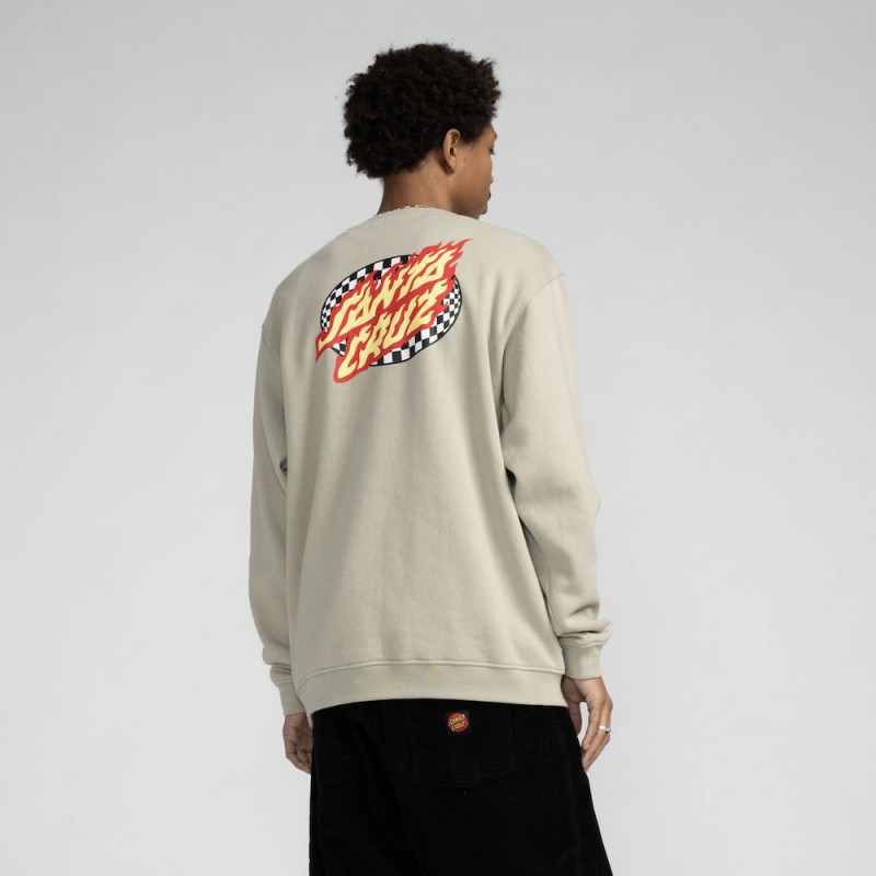 SANTA CRUZ SWEAT OVAL CHECK FLAME Stone Grey