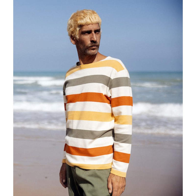 BASK IN THE SUN SWEAT IBAN fire BASK IN THE SUN MARSEILLE sweat coton biologique weat Bask in the Sun sweat Iban Fire sweat écoresponsable sweat made in Europe sweat coupe confortable sweat orange tendance sweat casual homme sweat écologique sweat homme rayé