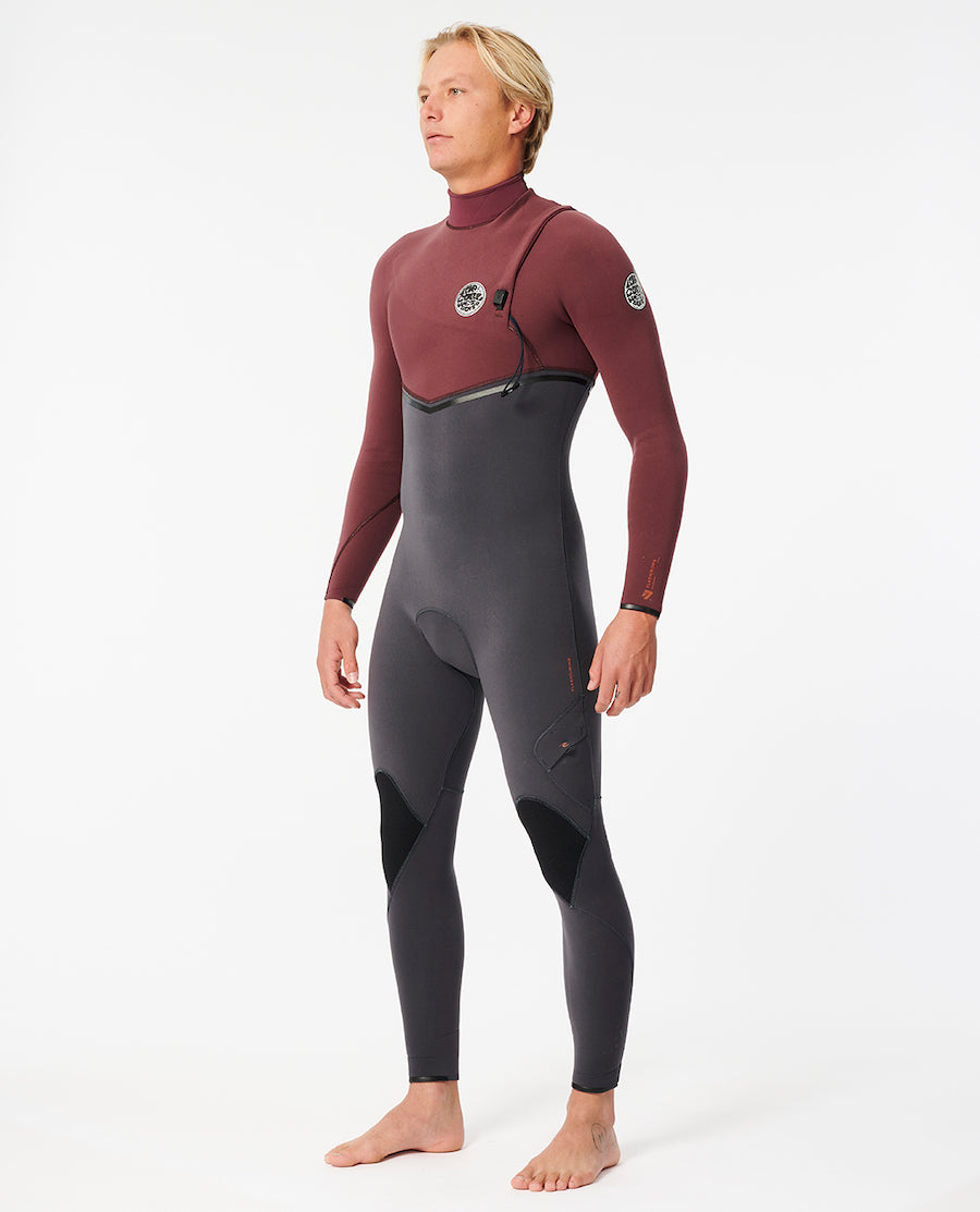 RIP CURL FLASHBOMB 3/2 mm ZIP FREE Maroon