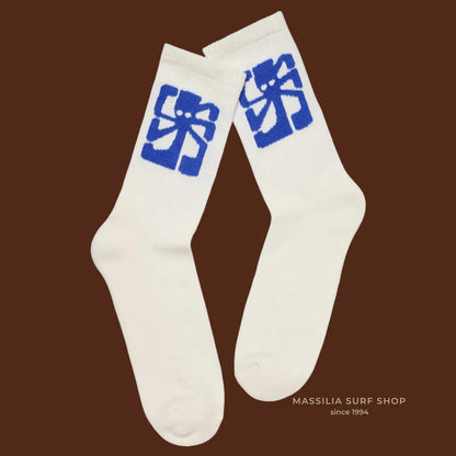 chaussettes jonsen island blanche avec poulpe the artist bleu unisexe