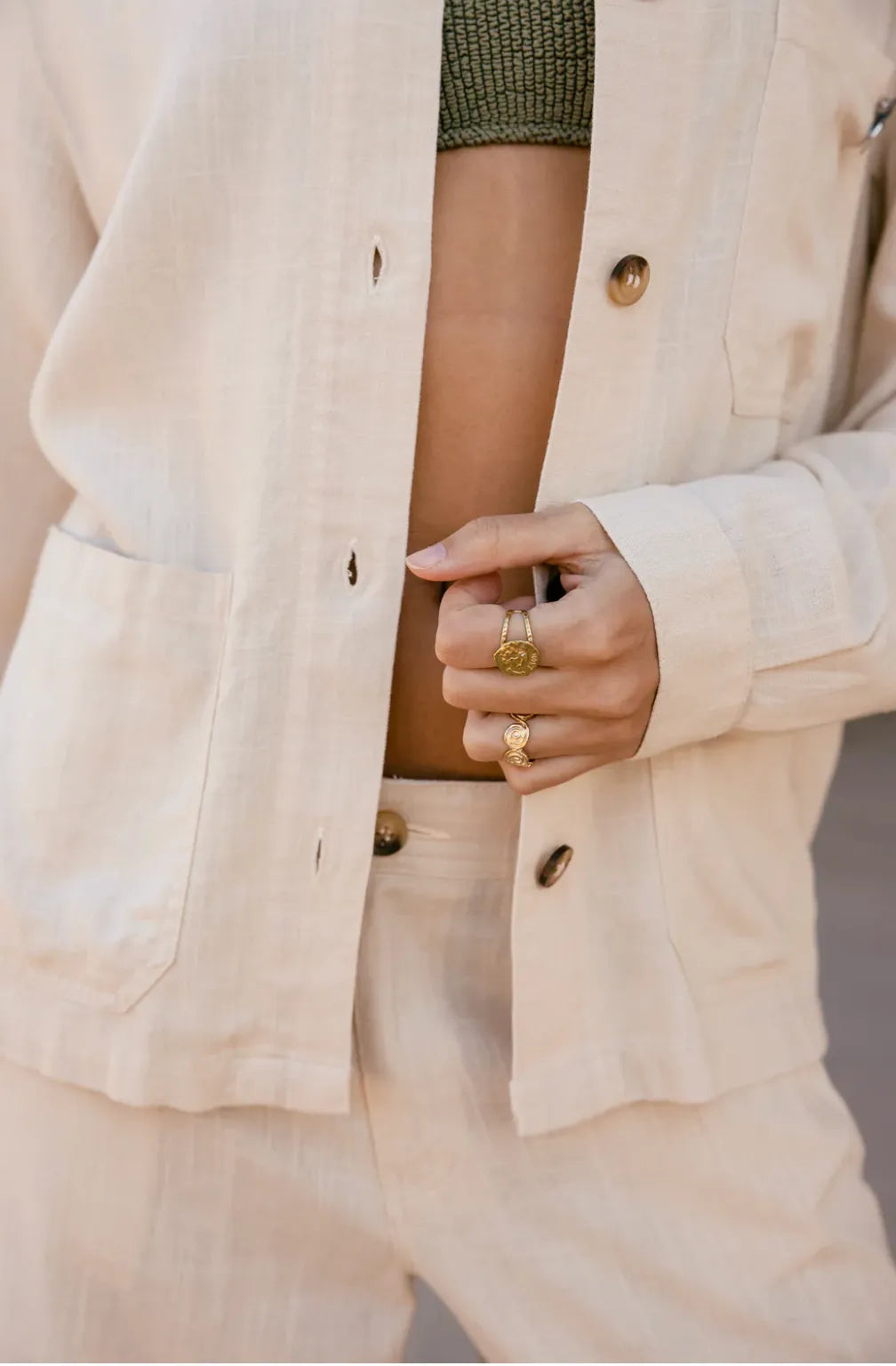 FREEMAN T.PORTER VESTE CLEO PLAIN Linen Macadamia