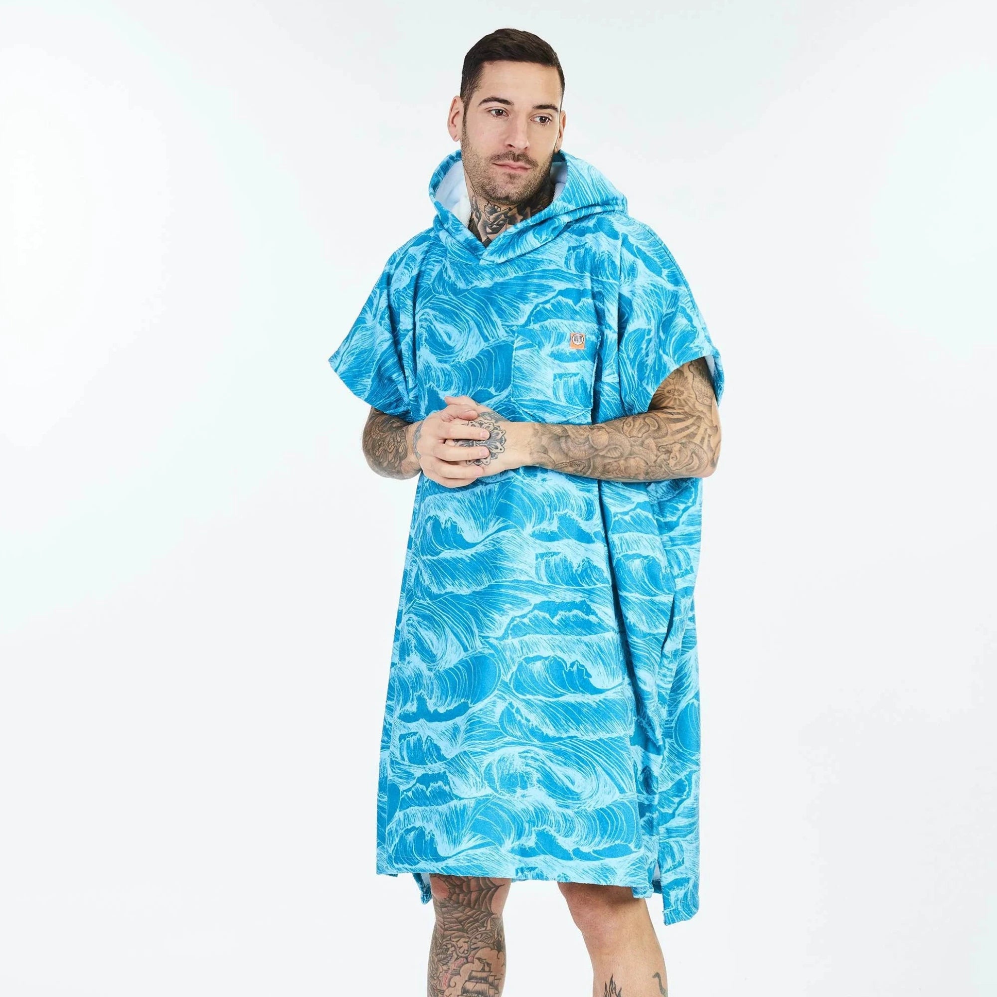 poncho de surf unisexe blue motif vagues