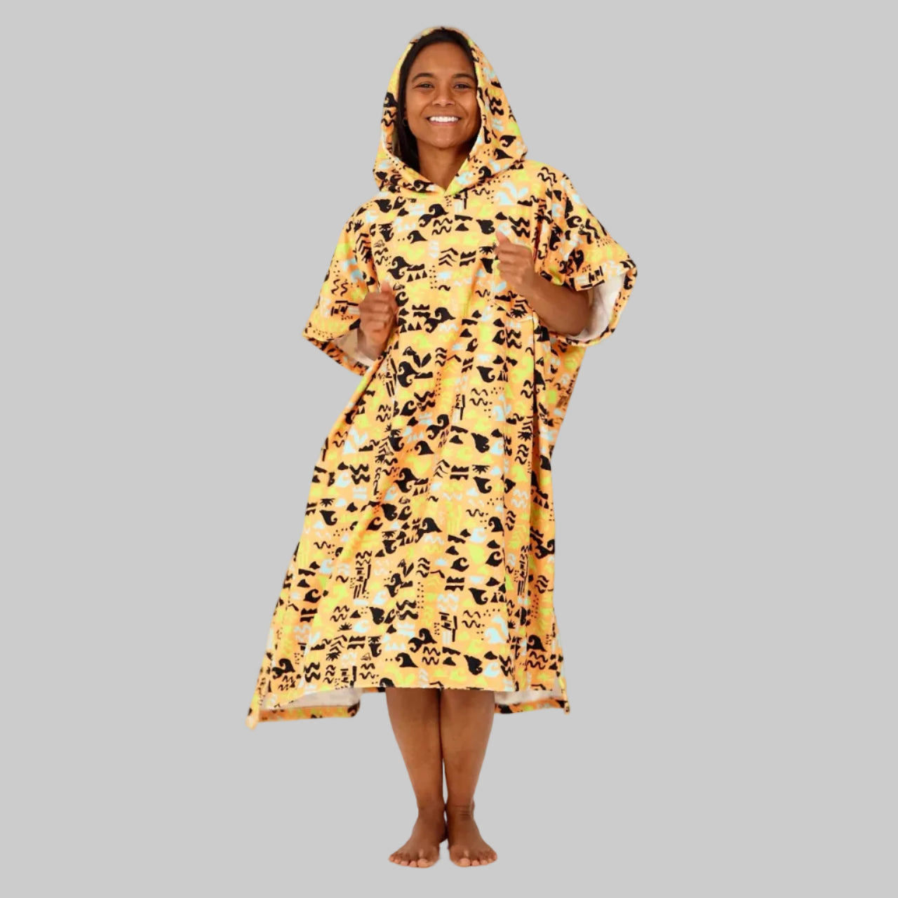 poncho de surf capuche unisexe orange motif vagues