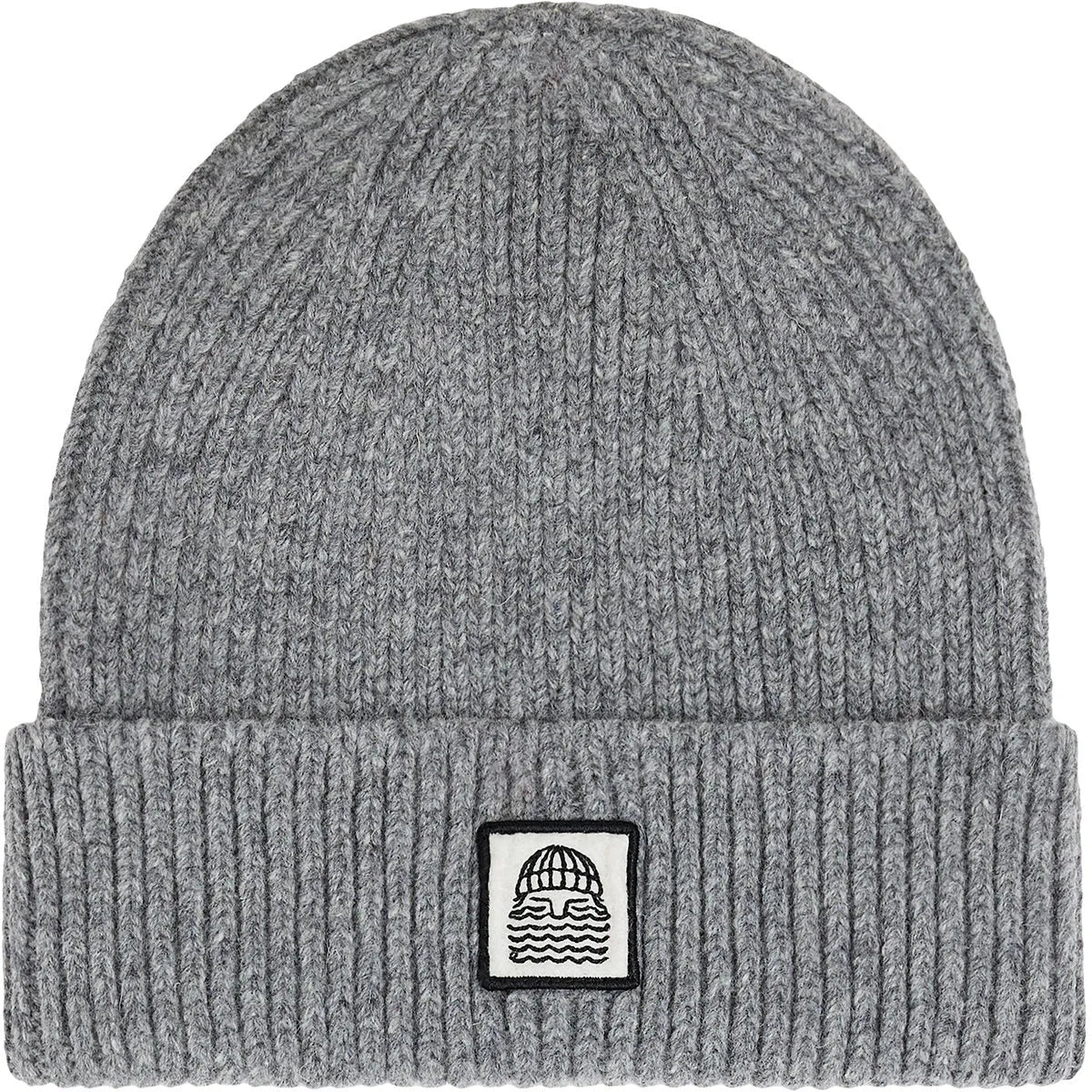 Bonnet homme Bask in the Sun To the Sea Grey en laine grise avec revers côtelé et écusson graphique noir et blanc
