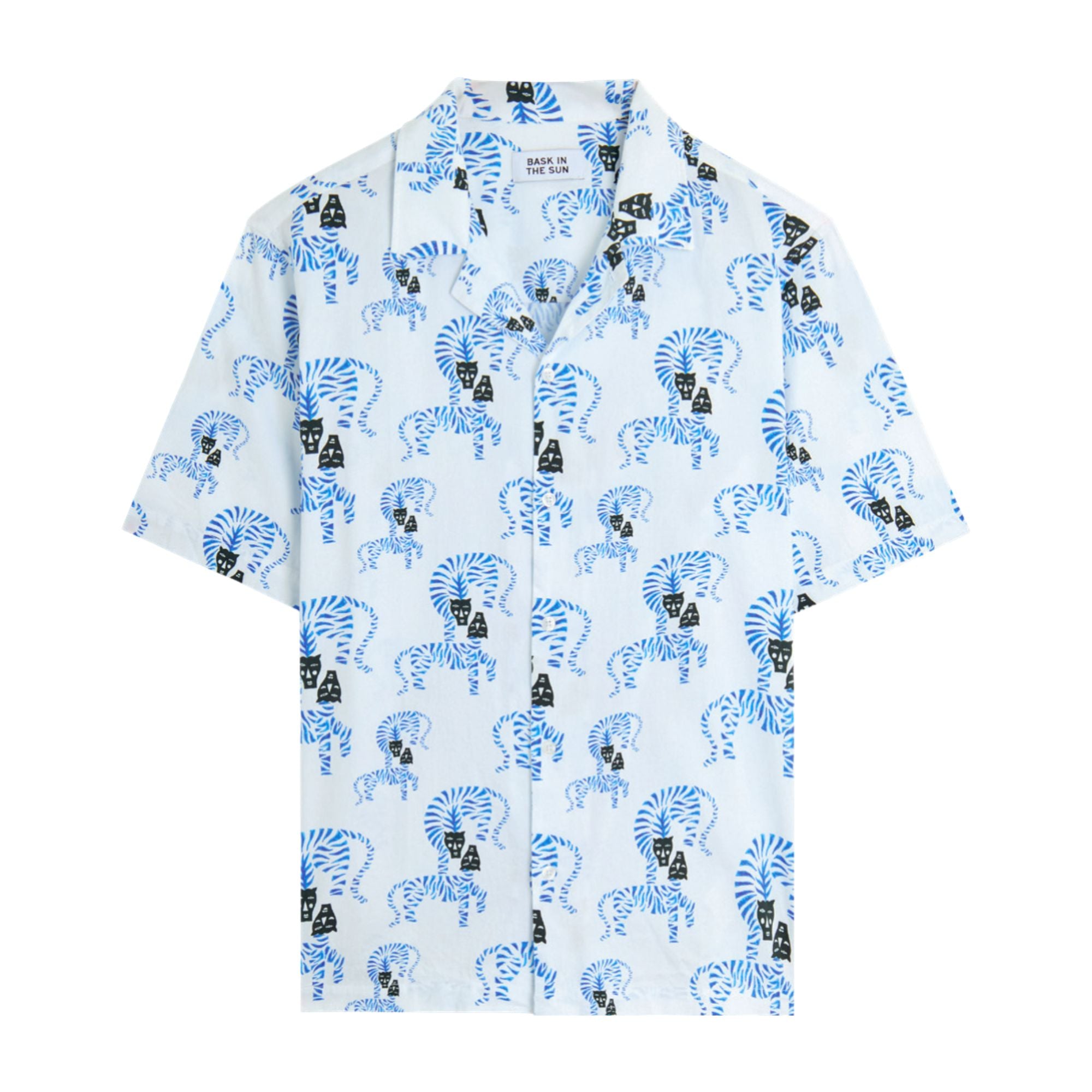 chemise blanche a motif tigres bleus col cubain bask in the sun