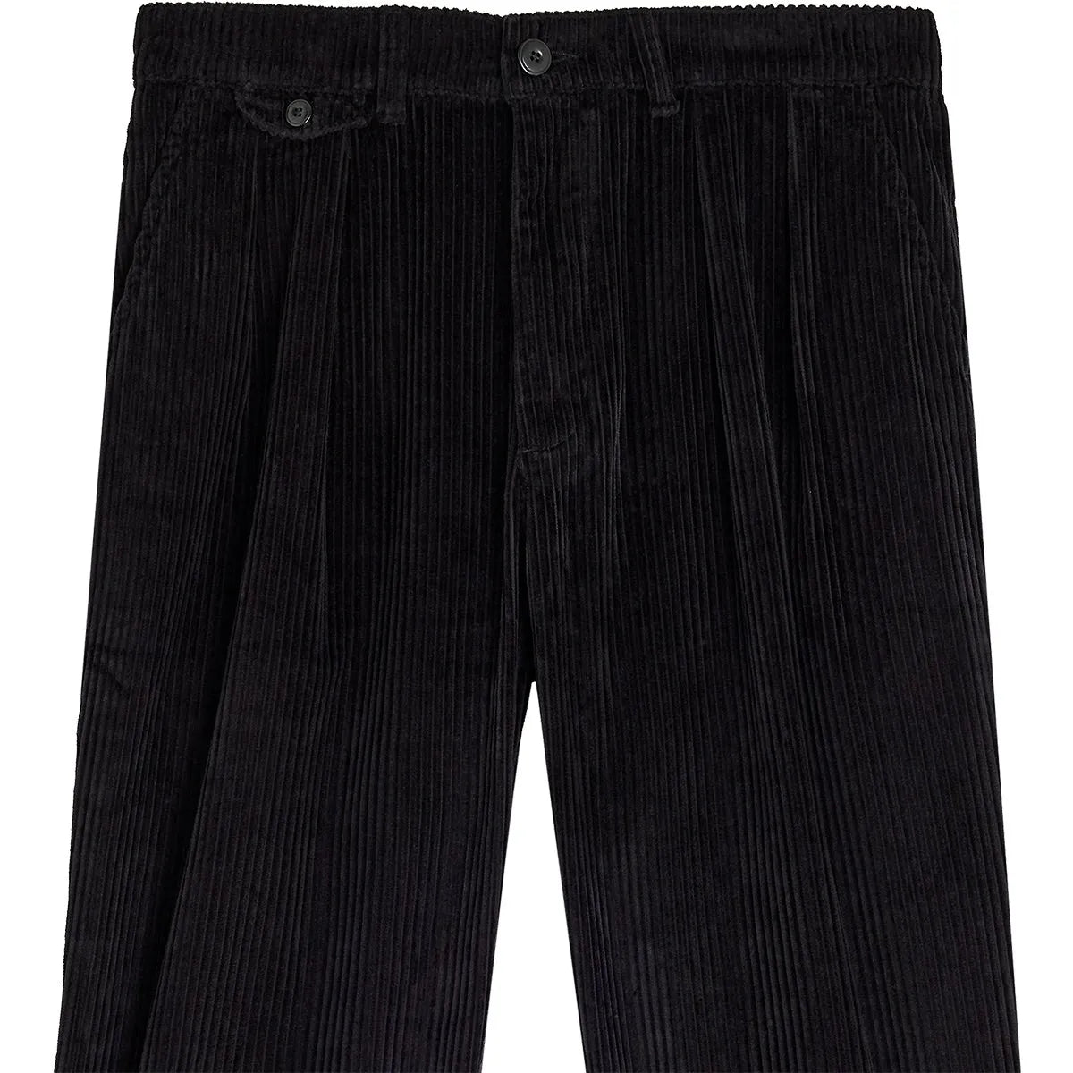 Détail de la taille, des passants de ceinture et des plis avant du pantalon large Bask in the Sun Izaro