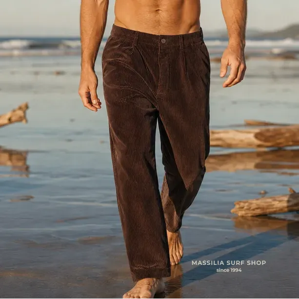 Pantalon marron velours homme coupe large pablo bask in the sun lifestyle