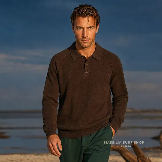 pull col polo homme en laine marron austin bask in the sun