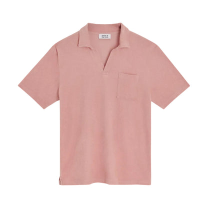 polo en eponge pour homme rose col cubain et poche poitrine bas in the sun