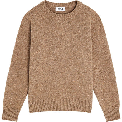 Pull surfwear homme Bask in the Sun Ben coloris Mineral, vue de face avec maille beige mouchetée