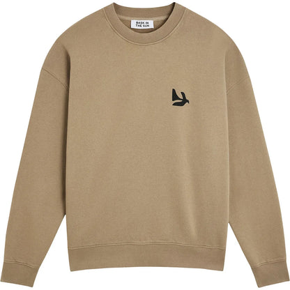Pull molletonné homme Bask in the Sun Peace Almond, vue de face avec petit imprimé noir poitrine