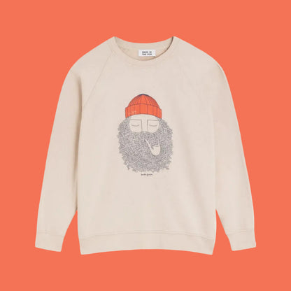 sweat homme blanc casse bask in the sun avec barbu stylise pipe et bonnet rouge