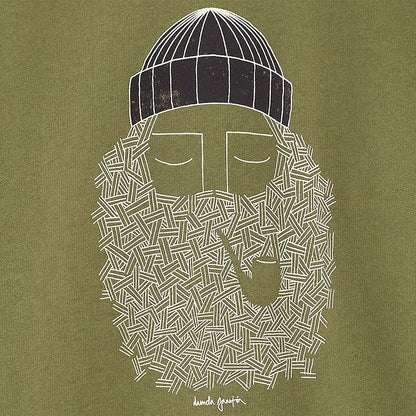 Détail du motif Smoking Pipe par Daniela Garreton représentant un homme barbu avec bonnet noir sur fond vert