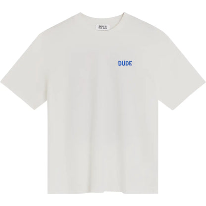 vue de face mot dude bleu sur le coeur