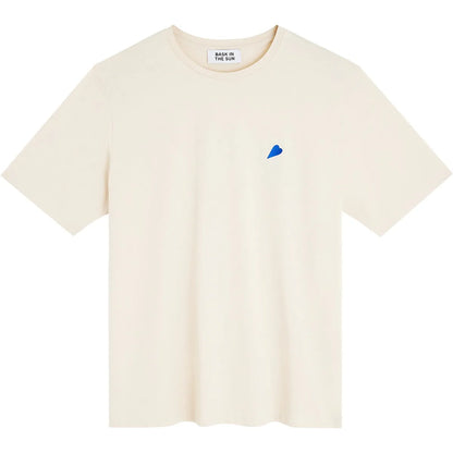 T-shirt homme Bask in the Sun Hearth coloris Ivory, vue de face avec motif cœur discret bleu poitrine