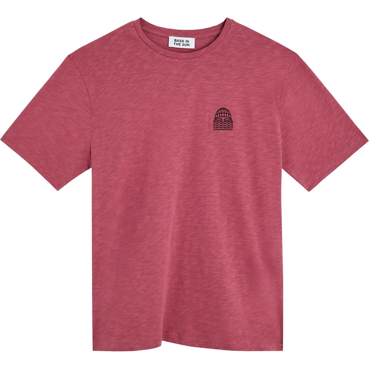 T-shirt homme Bask in the Sun Mini to the Sea Rosewood rouge chiné avec petit logo noir brodé sur la poitrine