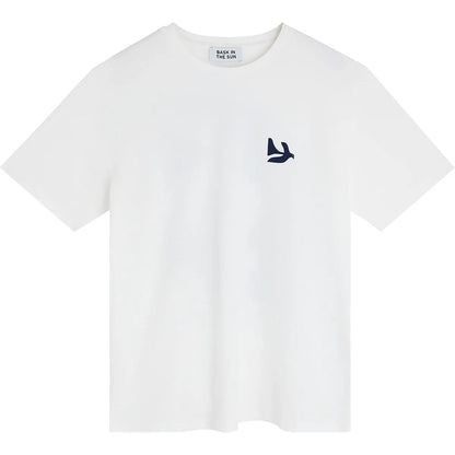 T-shirt homme Bask in the Sun Peace coloris Natural, vue de face avec motif poitrine bleu