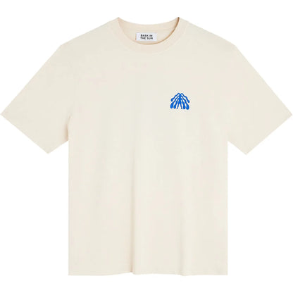T-shirt homme Bask in the Sun Seaman ivoire, vue de face avec petit motif poitrine bleu surfwear