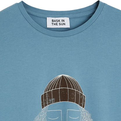 Col rond et imprimé graphique du t-shirt Bask in the Sun Smoking Pipe bleu clair pour homme