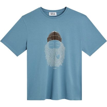 T-shirt homme Bask in the Sun Smoking Pipe bleu Ice avec illustration Daniela Garreton, vue de face