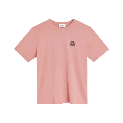 tee shirt homme rose avec broderie discrete de barbu sur le coeur 