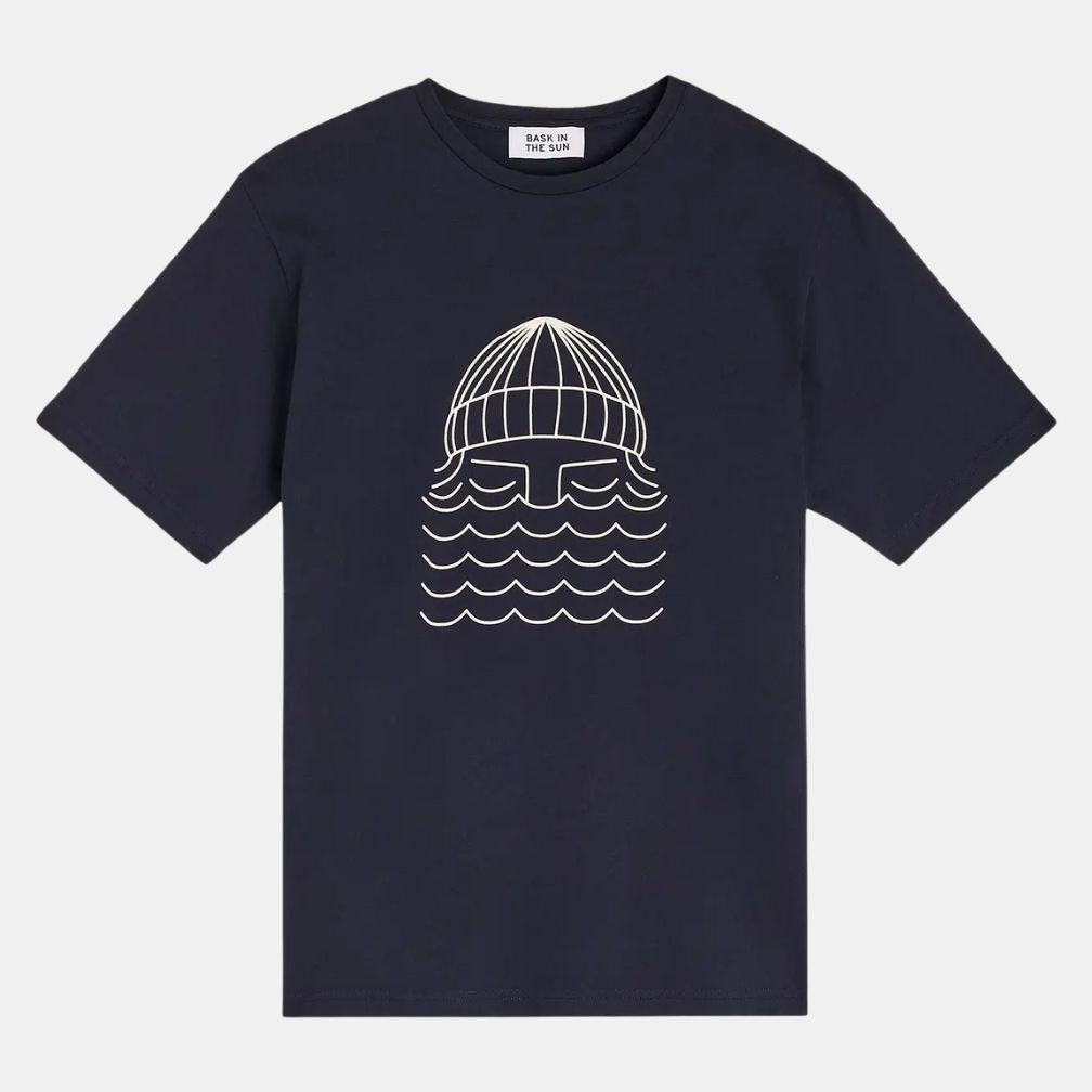 t-shirt bleu marine pour homme avec arin stylisé blanc