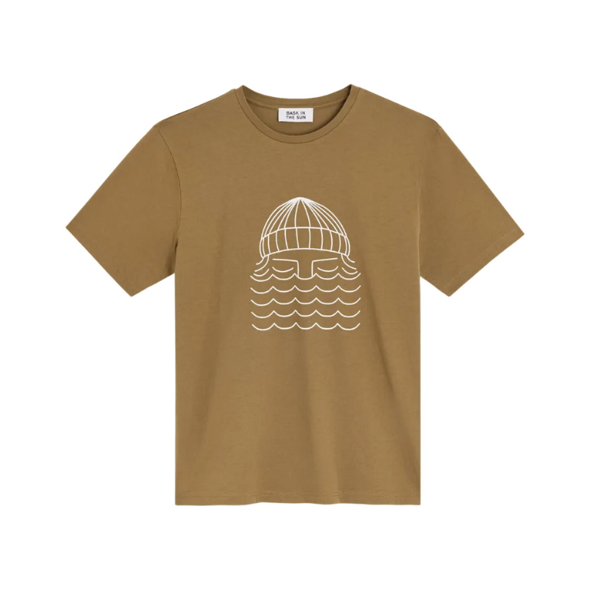 tee shirt homme kaki avec barbu blanc stylise bask in the sun