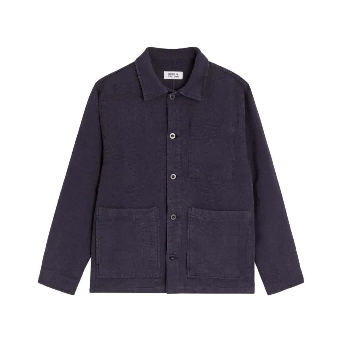 veste homme bleu marine style bleu de travail face a plat