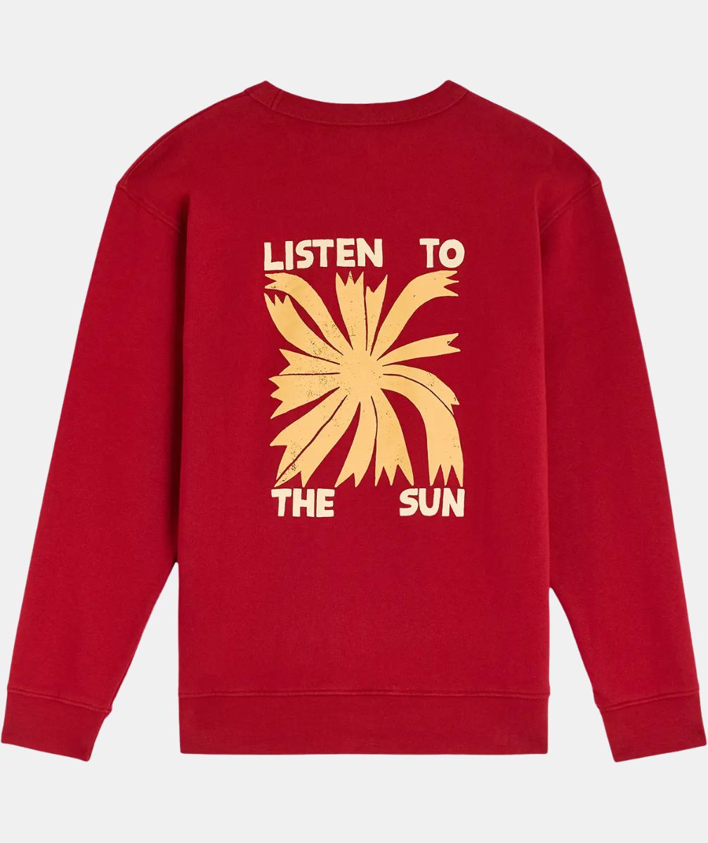 vue complète dos du sweat Bask in the Sun cognac avec grand motif imprimé