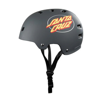 casque skate trotinette santa cruz gris vue profil logo oval dot