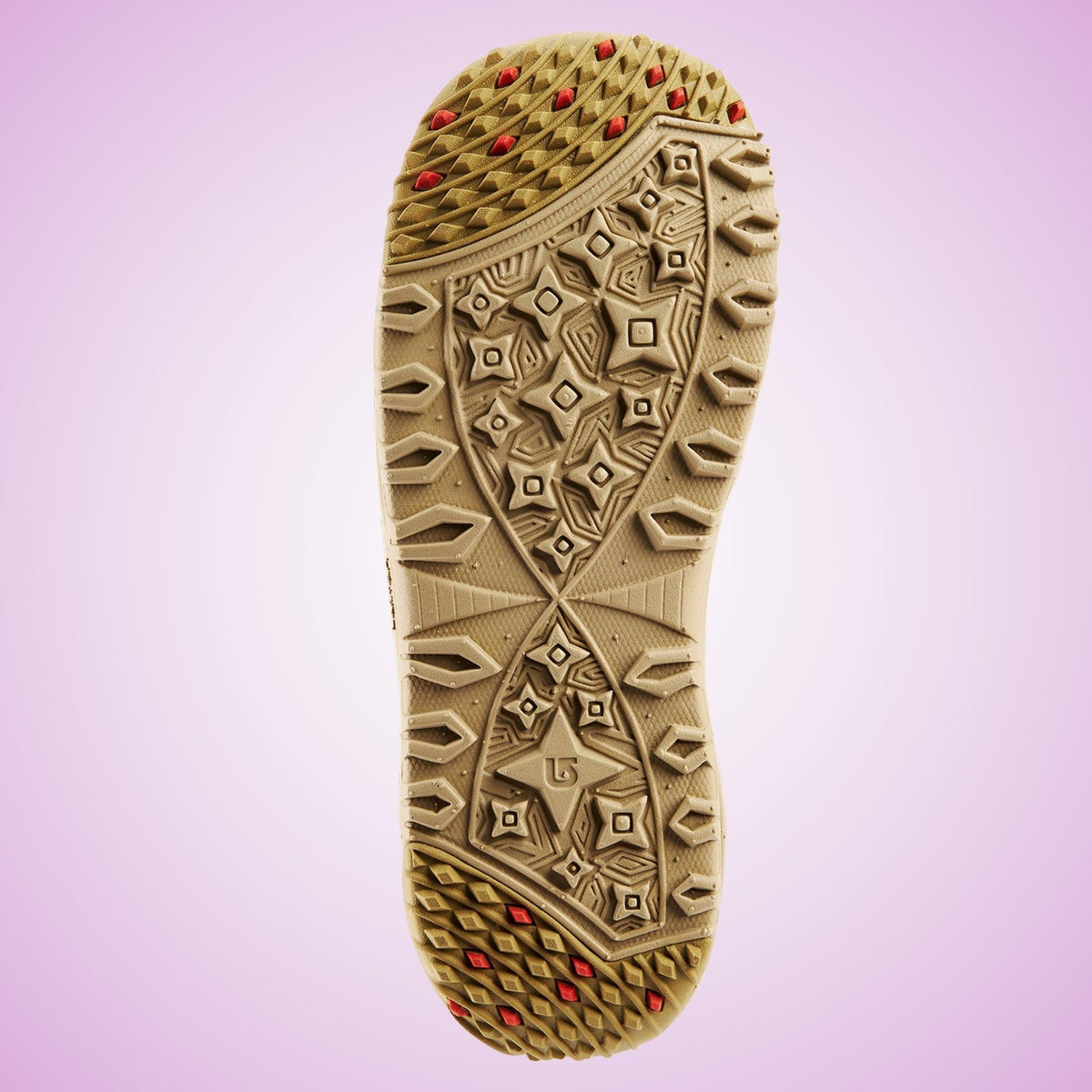 Semelle extérieure beige de la Burton Limelight BOA vue dessous, avec crampons multidirectionnels et inserts colorés