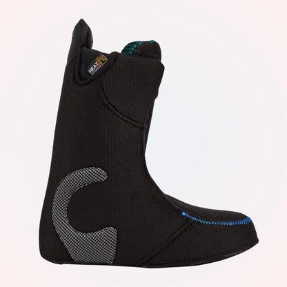 chausson intérieur chaud et amovible, avec empiècement latéral gris courbé et petite zone bleue au-dessus de la semelle