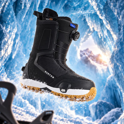 boots snowboard homme Burton Highshot Step On noires présentées en lévitation sur la neige