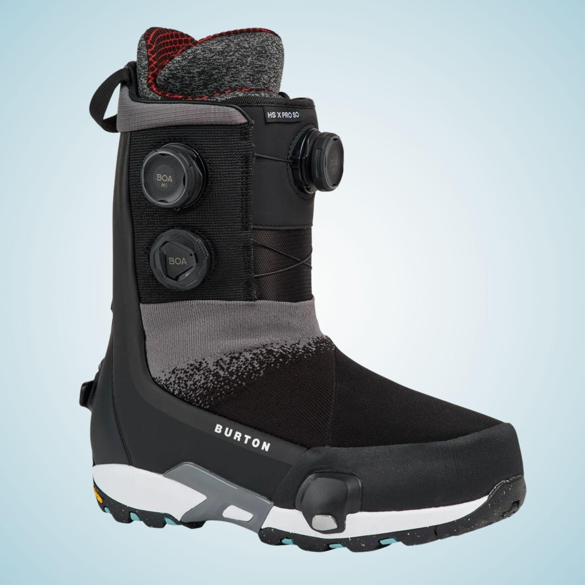 Profil latéral de la Burton Highshot X Pro noire, avec BOA Triple Dial, tige montante et semelle Step On