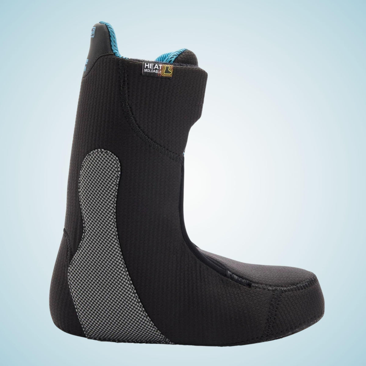 Chausson intérieur noir chaud de la Burton Photon présenté de profil, avec renfort gris enveloppant le talon et la cheville