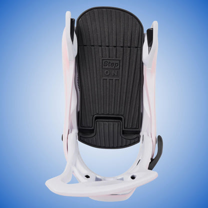 Vue du dessus de la Burton Step On Re:Flex, avec footbed noir texturé, embase blanche et points de verrouillage latéraux