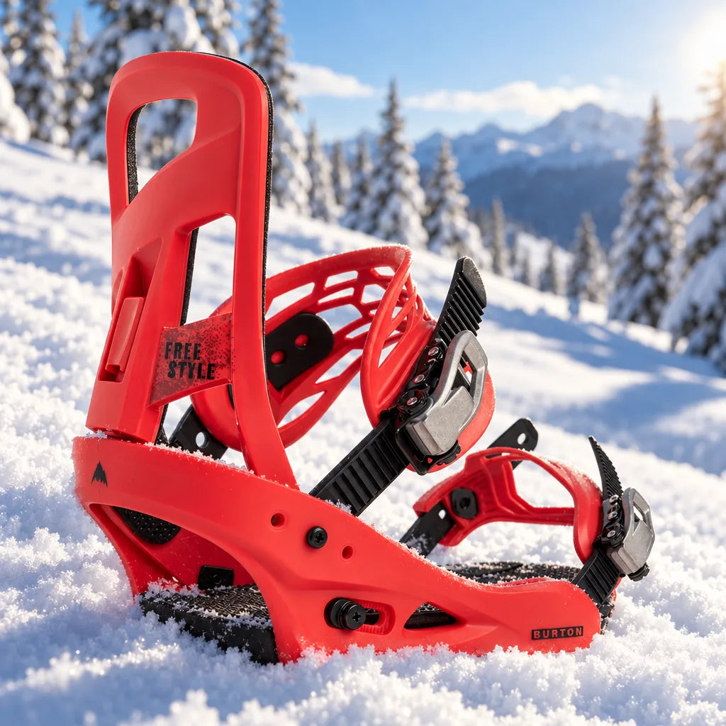 fixation snowboard freestyle re flex burton pour homme rouge posée dans la neige