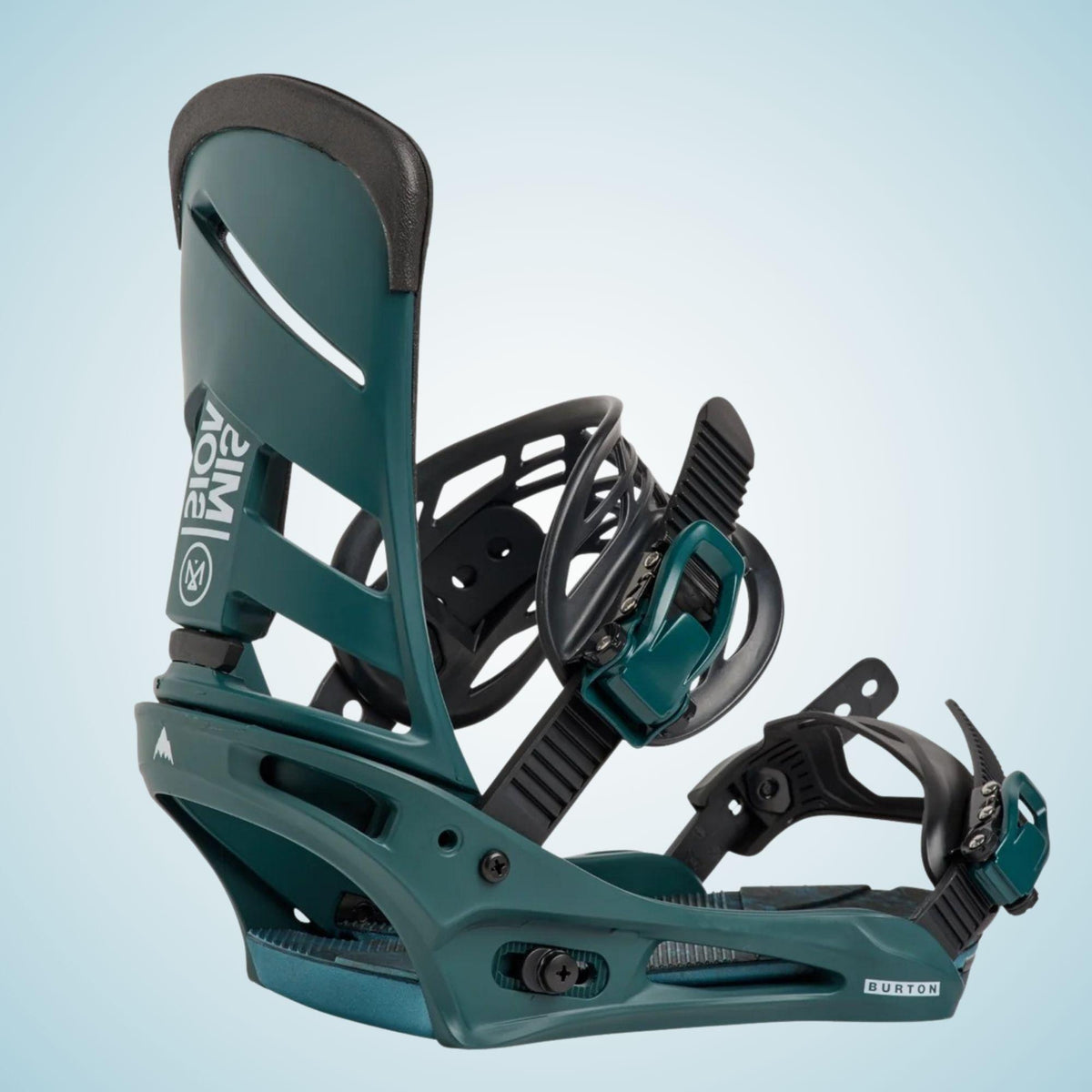 Profil de la fixation Burton vert pétrole, avec embase Re:Flex, Reactstrap à la cheville et Supergrip Capstrap à l’avant