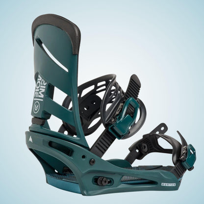 Profil de la fixation Burton vert pétrole, avec embase Re:Flex, Reactstrap à la cheville et Supergrip Capstrap à l’avant