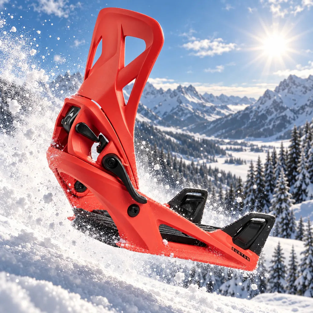 fixation snowboard homme Burton Step On Re:Flex Hot Tamale orange vif en lévitation sur la neige