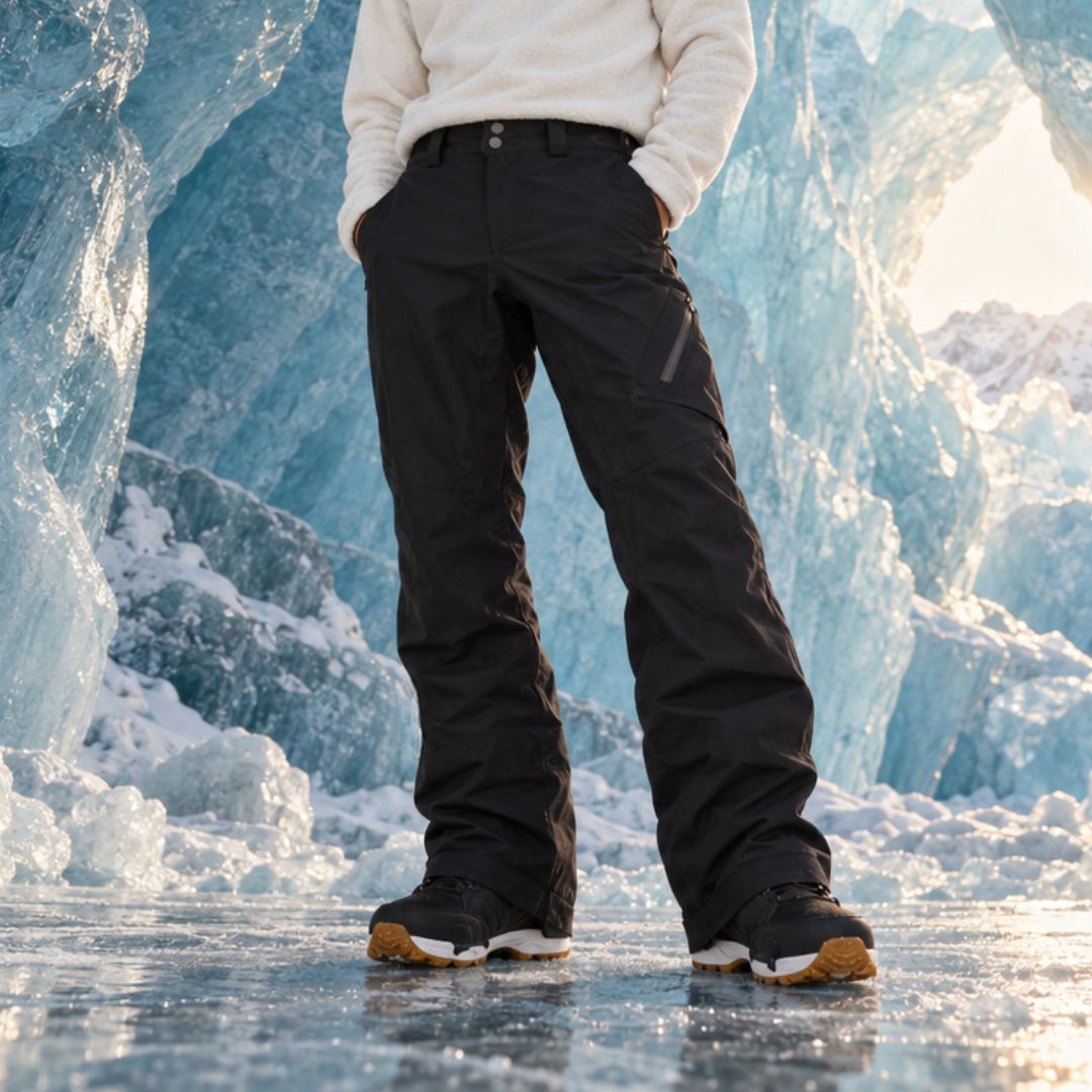 pantalon homme de snowboard burton cyclic gore-text porté de face dans une grotte de glace